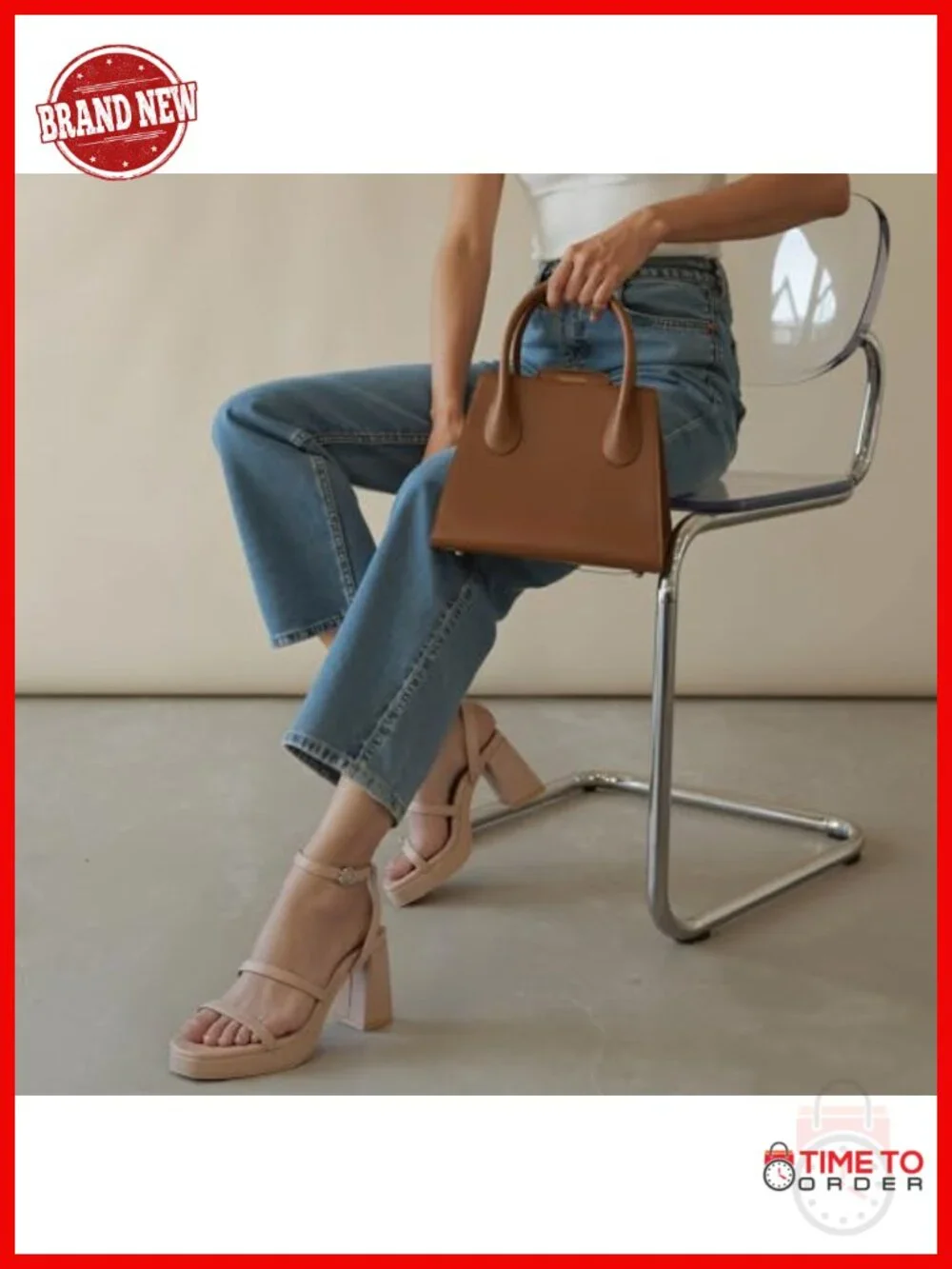 Easyfox Chunky Platform Heels Open Toe Block Heeled Sandals Faux Leather